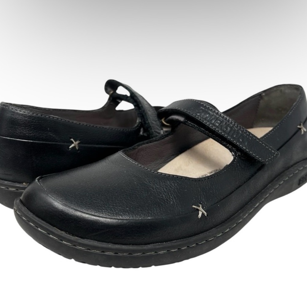 Birkenstock Black Leather Strap Mary Jane Flats